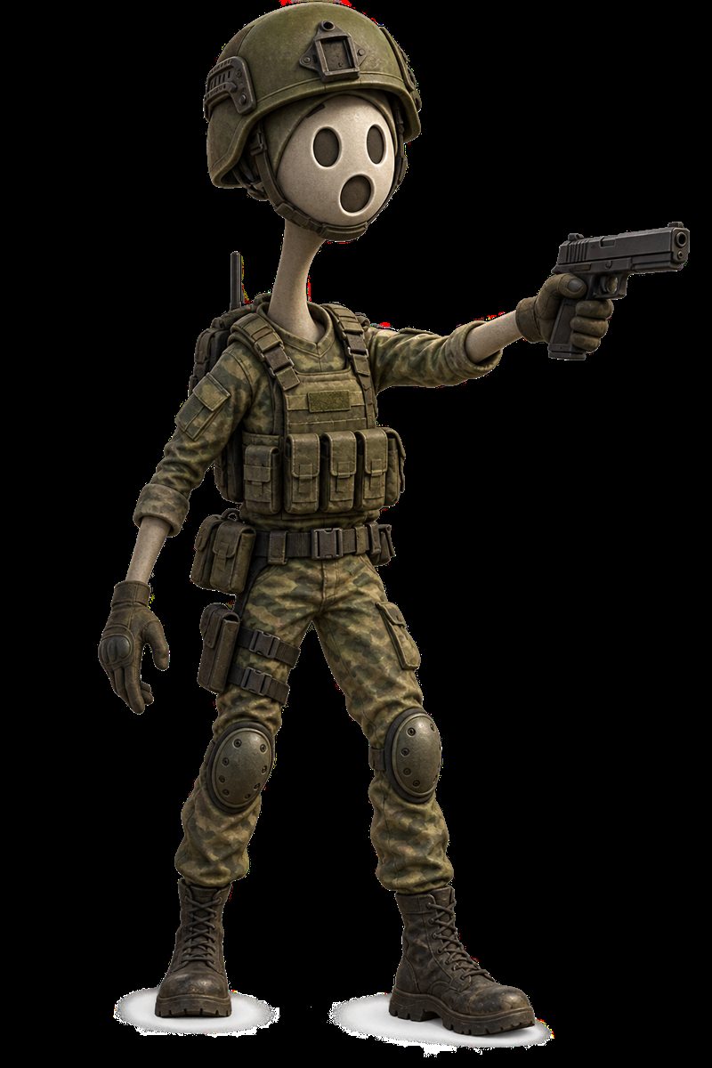 AI-assisted concept art for a stylized masked army soldier